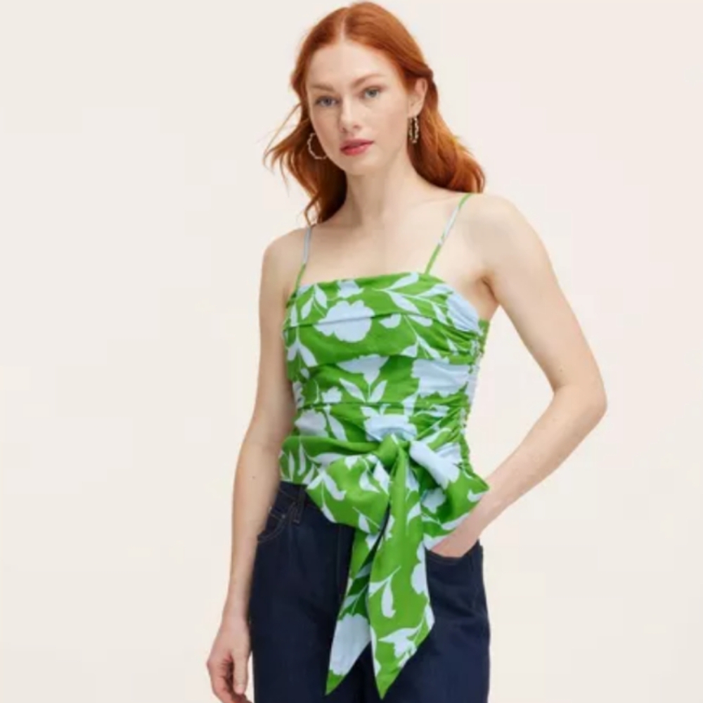 NWT Kate Spade Classic Rose Runched Linen Tank Top Target Collab Blue Green